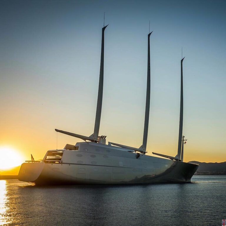 S/Y A at Sunset