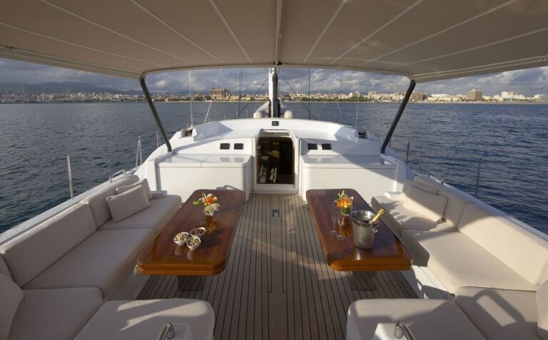 Sailing yacht Nephele - Deck Seating and bimini during the day