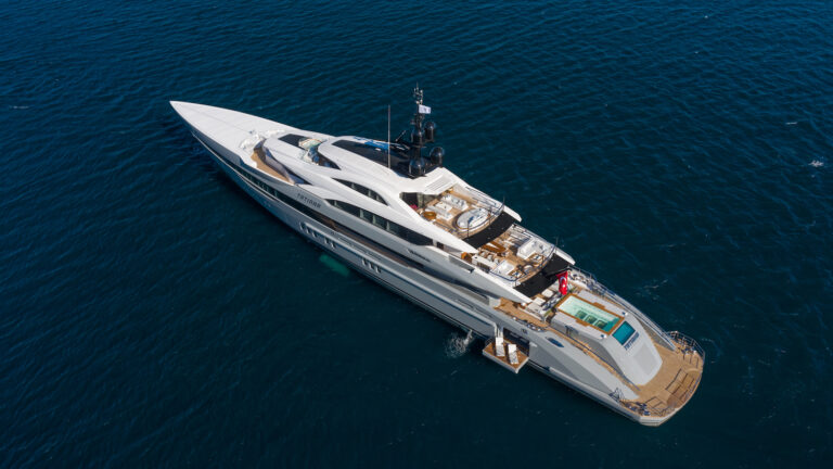 Aerial Of The Yacht At Anchor