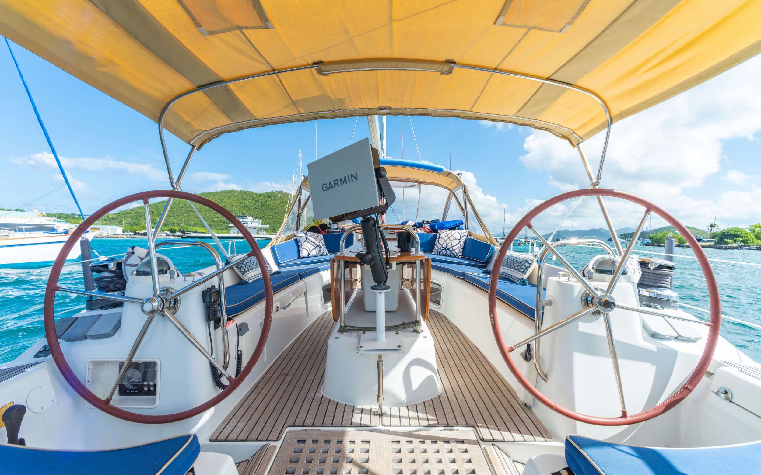 203 Helm controls covered by soft bimini.jpg