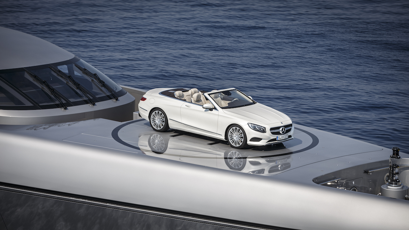 Mercedes S-Class Convertible on the bow of the 77m mega yacht.jpg
