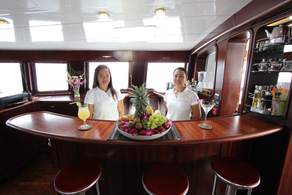 Saloon Drinks Bar With Crewmember's On Yacht DOUCE FRANCE