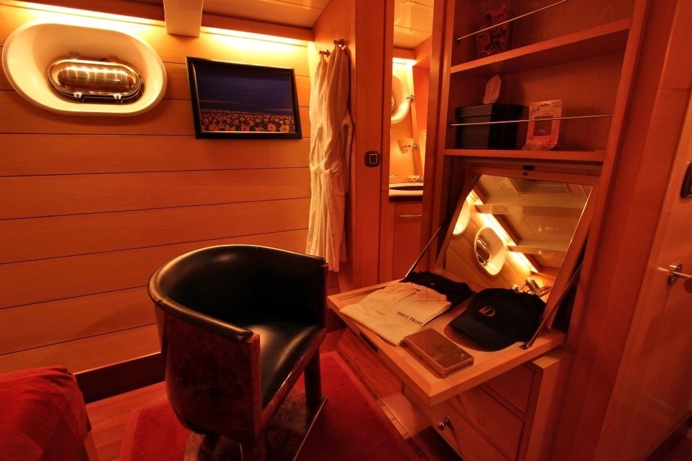 Guest's Stateroom Work Desk On Board Yacht DOUCE FRANCE