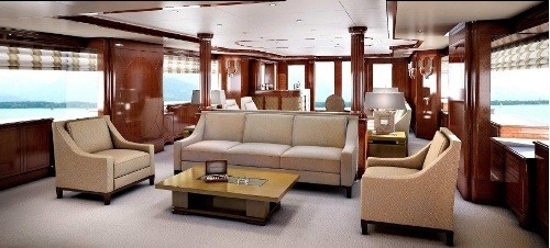 Premier Saloon Viewing Aft: Yacht CHECKMATE's Artist Rendering Pictured