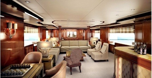 Premier Saloon Viewing Fore: Yacht CHECKMATE's Artist Rendering Pictured