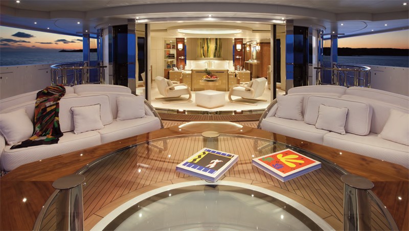 Sunset Dusk: Yacht SYCARA V's Sun Deck Pictured