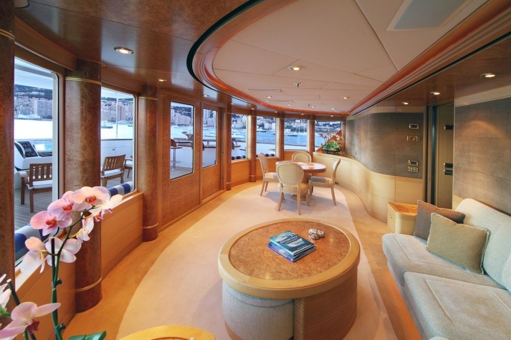 Portside Profile Observance Lounging Upon Sunshine Deck On Yacht LAUREL