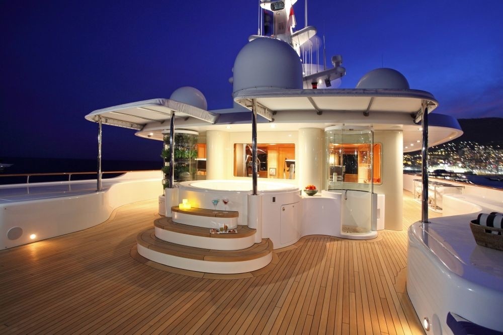 Sunshine Deck Jacuzzi Pool With Showering Closeup On Yacht LAUREL
