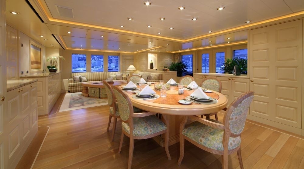 Evening: Yacht LAUREL's Sky Lounging Eating/dining With Saloon Pictured