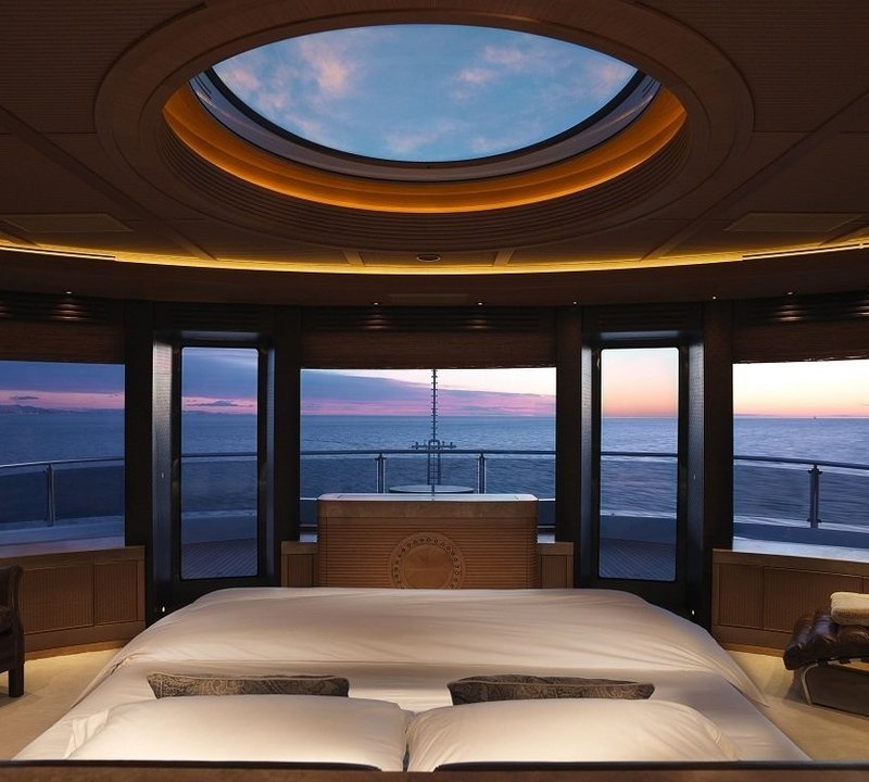 Extensive Aspect Sunset Dusk: Yacht NAIA's Main Master Cabin Pictured