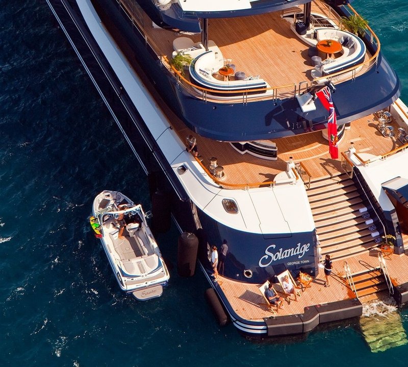 Aft Deck With Ship's Tender On Yacht SOLANDGE