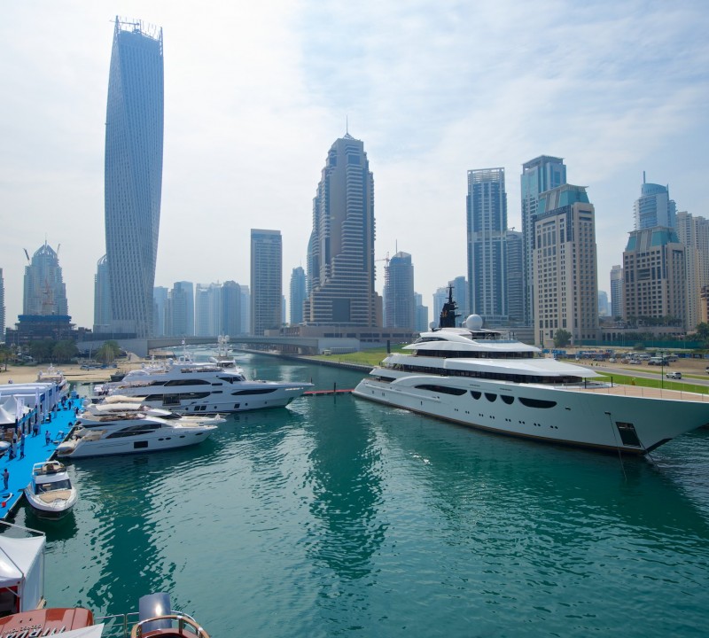 88m Lurssen mega yacht QUATTROELLE on display at the 2014 Dubai Boat Show