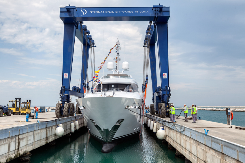 Launch of the 41m Aziza yacht at ISA - Photo by Zitti