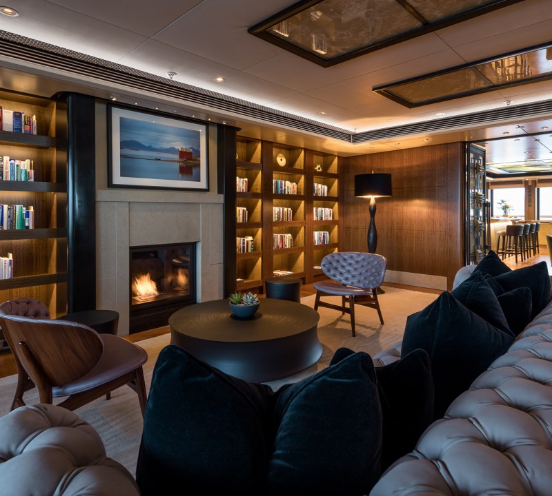 Library With Fire & Bar