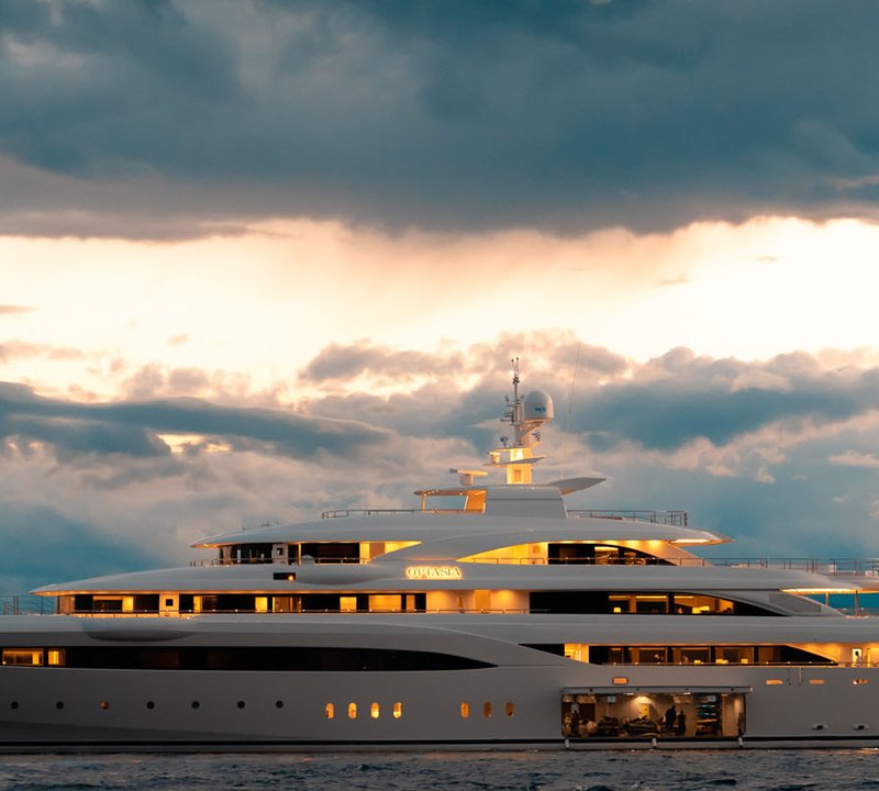 Mega Yacht O'PTASIA In The Evening