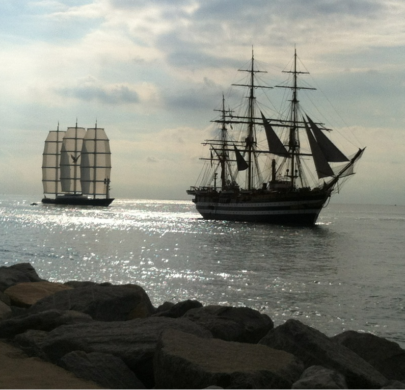 Perini Navi charter yacht Maltese Falcon and the historical tall ship Amerigo Vespucci