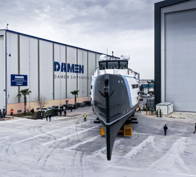 TIME OFF Yacht Support Built By Damen Yachting - Leaving Shed For Launch