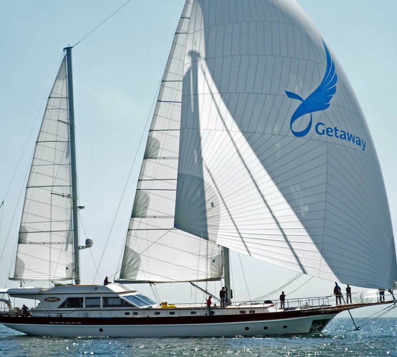 Gulet Getaway Spinnaker Sailing In Turkey