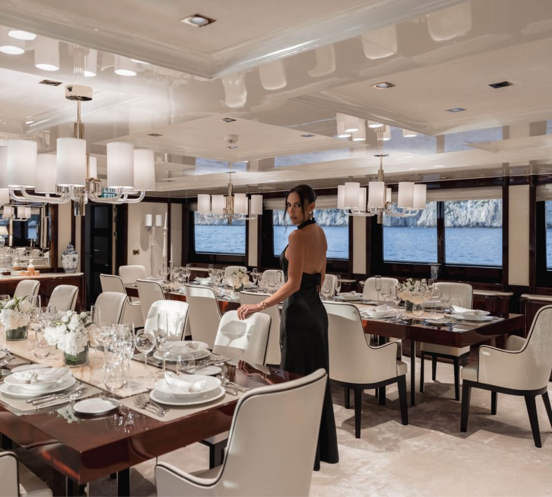 Model In A Dining Room Of A Yacht